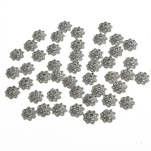 50 Stück tibetische Antiksilberfarbe Blattgold Blumenperlen Endkappen für Schmuckherstellung Handarbeiten Spacer Perlenkappen DIY Zubehör-9mm_c von VIEPGJ