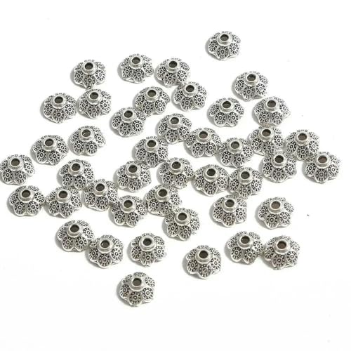 50 Stück tibetische Antiksilberfarbe Blattgold Blumenperlen Endkappen für Schmuckherstellung Handarbeiten Spacer Perlenkappen DIY Zubehör-9mm_e 50 Stück tibetische Antiksilberfarbe Blattgold Blumenperlen Endkappen für Schmuckherstellung Handarbeiten Spacer Perlenkappen DIY Zubehör-9mm_e von VIEPGJ