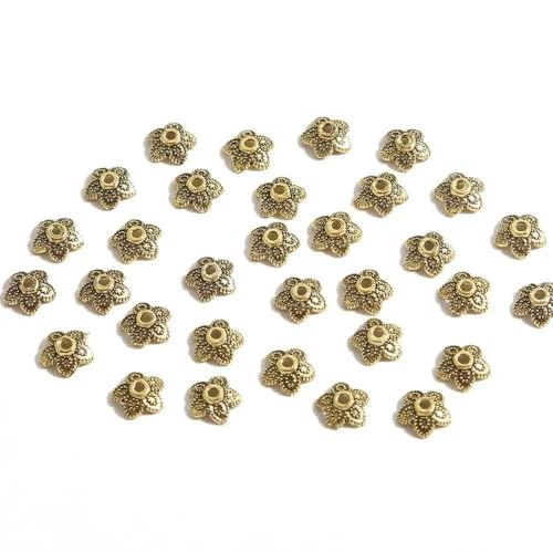50 Stück tibetische antike Silberfarbe Blattgold Blumenperlen Endkappen für Schmuckherstellung Handarbeiten Spacer Perlenkappen DIY Zubehör-7mm_a von VIEPGJ