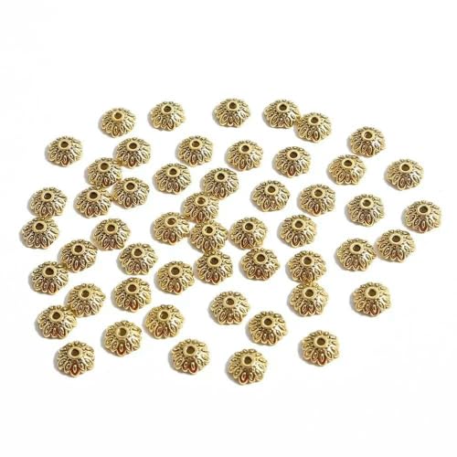 50 Stück tibetische antike Silberfarbe Blattgold Blumenperlen Endkappen für Schmuckherstellung Handarbeiten Spacer Perlenkappen DIY Zubehör-8,5 mm_b von VIEPGJ