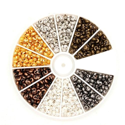 500 Stück/Box, 6 Farben, 3,0 mm, halbrunde offene Messing-Quetschperlen-Abdeckungen, Knotenabdeckungen, Perlen-Endkappen für Schmuckherstellung, Quetschperlen-Stil 1 von VIEPGJ