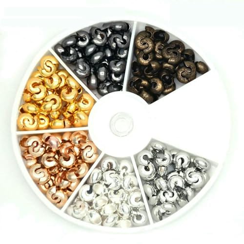 500 Stück/Box, 6 Farben, 3,0 mm, halbrunde offene Messing-Quetschperlen-Abdeckungen, Knotenabdeckungen, Perlen-Endkappen für Schmuckherstellung, Quetschperlen-Stil 3 von VIEPGJ