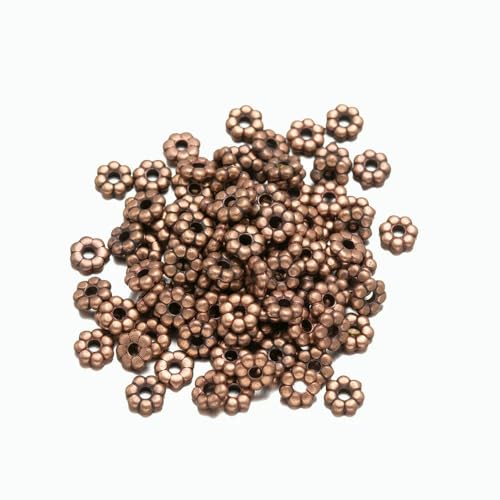 500 Stück 4,0 mm CCB Blumen-Abstandshalter-Perlenkappen für DIY-Halsketten, Armbänder, Ohrringe, Schmuckherstellung, Bastelmaterial, Zubehör, Rot, Antik-Kupfer von VIEPGJ