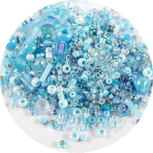 500 Stück Perlen gemischt, runde Glasperlen, gemischte Farben und Größen, Glas-Twist-Bugle-Tube für Kleidungszubehör, gemischt, Hellblau 500 Stück Perlen gemischt, runde Glasperlen, gemischte Farben und Größen, Glas-Twist-Bugle-Tube für Kleidungszubehör, gemischt, Hellblau von VIEPGJ