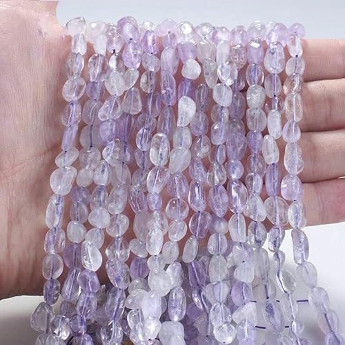 6–8 mm natürliche Amethyst-Nugget-Perlen, kleine unregelmäßige Edelstein-Chips, Perlen zur Schmuckherstellung, DIY-Armband, Halskettenzubehör – 106 heller Amethyst – 38 cm, 1 St von VIEPGJ