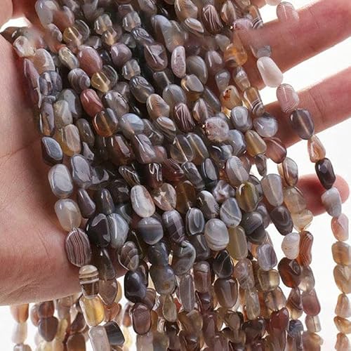 6–8 mm natürliche Amethyst-Nugget-Perlen, kleine unregelmäßige Edelstein-Chips, Perlen zur Schmuckherstellung, DIY-Armband, Halskettenzubehör – 86 Botswana-Achat – 38 cm, 1 Stra von VIEPGJ
