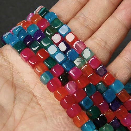 6–8 mm natürliche quadratische Steinperle, mehrfarbige Achate, Tigerauge, Würfel, lose Abstandsperlen für die Schmuckherstellung, DIY-Halsketten, Armbänder, Nr. 3, 6–8 mm, 38,1 cm von VIEPGJ