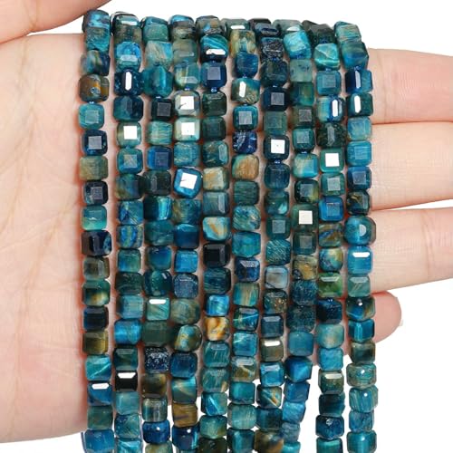6 mm 8 mm AAA facettierter Würfel Naturstein Seeblaue Tigerauge-Perlen Quadratische Abstandsperlen zur Schmuckherstellung DIY-Armbänder Zubehör-Seeblaues Tigerauge-6 mm ca. 60 Stüc von VIEPGJ