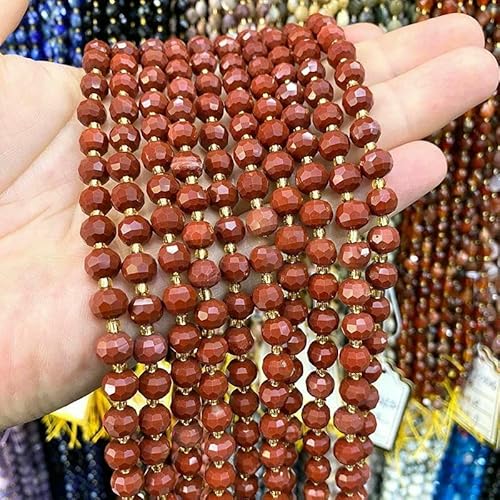 6 x 8 mm facettierter Abakus-Naturstein, Baummuster, Achat, lose Abstandsperlen zur Schmuckherstellung, DIY-Armbänder, Charms, Zubehör – roter Jaspis – 6 x 8 mm, 1 Packung, 20–22 Stück von VIEPGJ