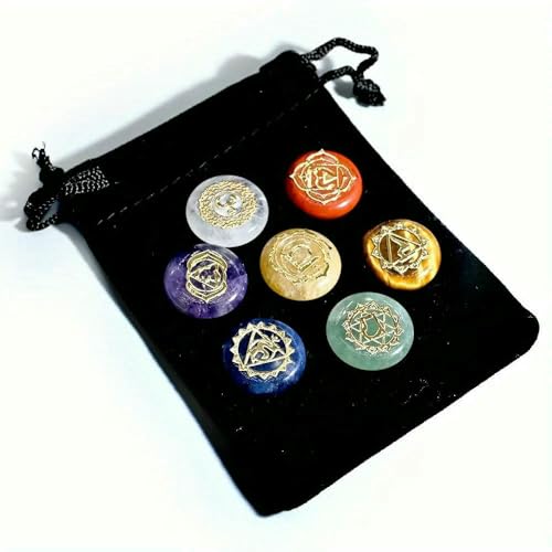 7er-Pack Runenperlen aus natürlichem Kristall, bunt, eingravierte Symbole, Yoga-Stein, Schmuckherstellung, Reiki-Heilquarz-Set, 7 Stück, 18 von VIEPGJ