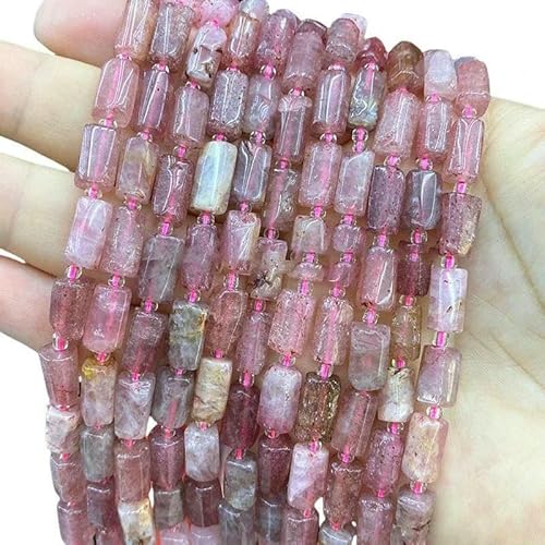 8 x 12 mm Naturstein, 7 Lapislazuli-Amethyst, unregelmäßige Zylinder-Abstandsperlen zur Schmuckherstellung, DIY-Armband-Charms-Zubehör – Erdbeerquarz – 36–38 cm, 28–30 Stück von VIEPGJ