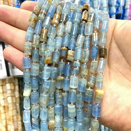 8 x 12 mm Naturstein, kanadischer grüner Jade-Jaspis, unregelmäßige Zylinder-Abstandshalterperlen zur Schmuckherstellung, DIY-Armband-Charms-Zubehör – Blauer Calcit – 36–38 cm, 28–30 Stück von VIEPGJ