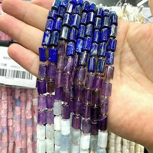 8 x 12 mm Naturstein, lila, lavendelfarbener Amethyst, unregelmäßige Zylinder-Abstandshalterperlen zur Schmuckherstellung, DIY-Armband-Charms-Zubehör – 7 Chakren – 36–38 cm, 28–30 Stück von VIEPGJ