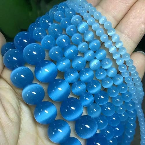 AAA Lack Blue Cat Eye Perlen, glatte, runde, lose Perlen zur Schmuckherstellung, Opalstein, DIY-Armband, 15-Zoll-Strang, 4–12 mm – 4,0 mm (ca. 92 Stück) von VIEPGJ