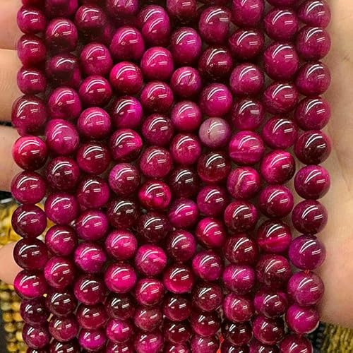 Brasilianische blaue Tigerauge-Perlen, rund, glatt, lose Perlen für die Schmuckherstellung, DIY-Armband, Halskette, Ohrringe, rosarotes Tigerauge, 6–6,5 mm (58–60 Stück) von VIEPGJ