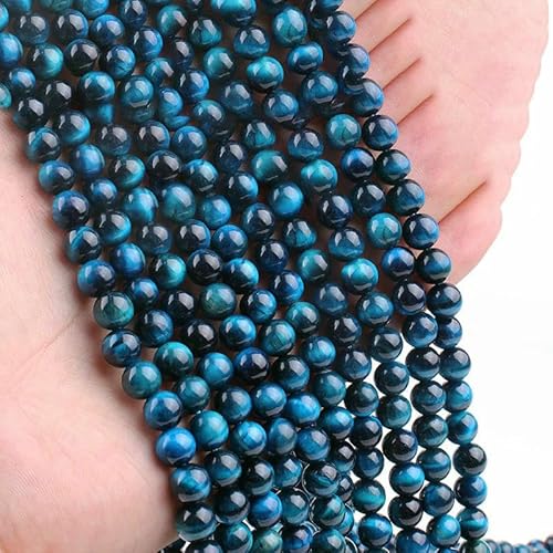 Brasilianische blaue Tigerauge-Perlen, rund, glatt, lose Perlen zur Schmuckherstellung, DIY-Armband, Halskette, Ohrringe, blaues Tigerauge, 6–6,5 mm (58–60 Stück) von VIEPGJ
