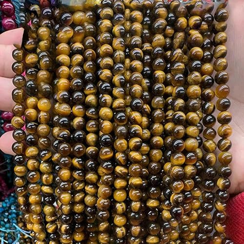 Brasilianische blaue Tigerauge-Perlen, rund, glatt, lose Perlen zur Schmuckherstellung, DIY-Armband, Halskette, Ohrringe, gelbes Tigerauge, L.1–10–10,5 mm (35–37 Stück) von VIEPGJ
