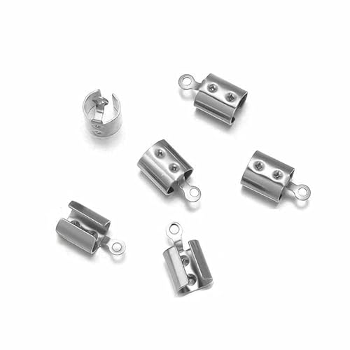 Edelstahl-Crimp-Endperlenkappen, Lederband-Clip-Spitze, gefaltete Crimp-Perlen-Armbandverbinder zur Schmuckherstellung, Stahl, rund, 5 mm, 50 Stück Edelstahl-Crimp-Endperlenkappen, Lederband-Clip-Spitze, gefaltete Crimp-Perlen-Armbandverbinder zur Schmuckherstellung, Stahl, rund, 5 mm, 50 Stück von VIEPGJ