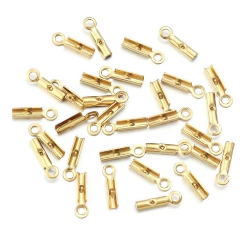 Edelstahl-Crimp-Endperlenkappen, Lederband-Clip-Spitze, gefaltete Crimp-Perlen-Armbandverbinder zur Schmuckherstellung, goldfarben, rund, 1 mm, 10 Stück von VIEPGJ