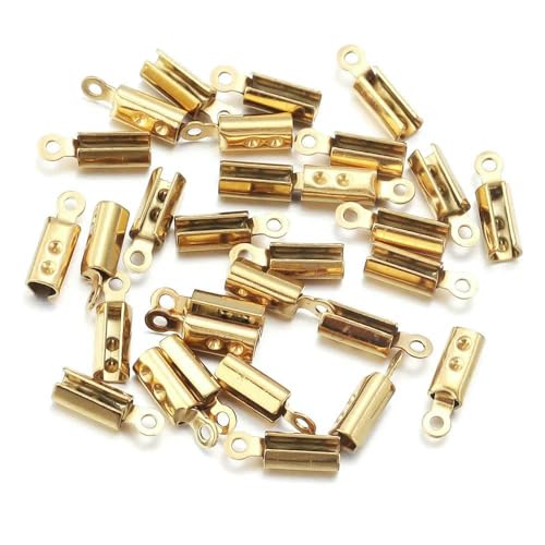 Edelstahl-Crimp-Endperlenkappen, Lederband-Clip-Spitze, gefaltete Crimp-Perlen-Armbandverbinder zur Schmuckherstellung, goldfarben, rund, 2 mm, 10 Stück Edelstahl-Crimp-Endperlenkappen, Lederband-Clip-Spitze, gefaltete Crimp-Perlen-Armbandverbinder zur Schmuckherstellung, goldfarben, rund, 2 mm, 10 Stück von VIEPGJ