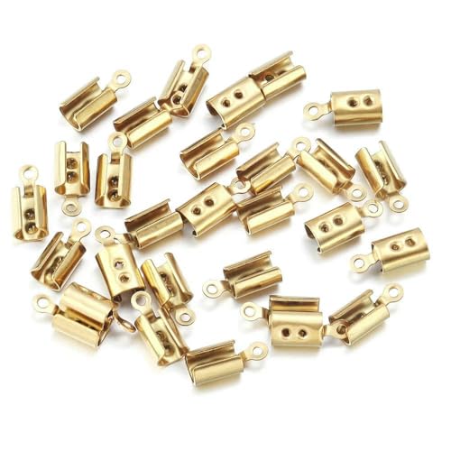 Edelstahl-Crimp-Endperlenkappen, Lederband-Clip-Spitze, gefaltete Crimp-Perlen-Armbandverbinder zur Schmuckherstellung, goldfarben, rund, 3,0 mm, 10 Stück von VIEPGJ