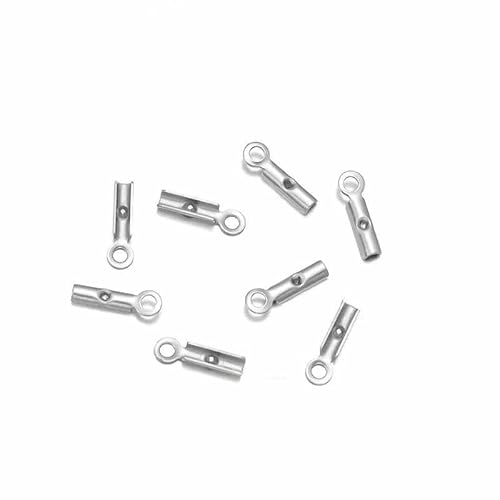 Edelstahl-Crimp-Endperlenkappen, Lederband-Clip-Spitze, gefaltete Crimp-Perlen-Armbandverbinder zur Schmuckherstellung, rund, 1 mm, 50 Stück von VIEPGJ