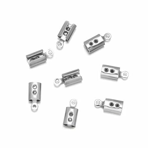 Edelstahl-Crimp-Endperlenkappen, Lederband-Clip-Spitze, gefaltete Crimp-Perlen-Armbandverbinder zur Schmuckherstellung, rund, 2 mm, 50 Stück von VIEPGJ