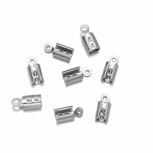 Edelstahl-Crimp-Endperlenkappen, Lederband-Clip-Spitze, gefaltete Crimp-Perlen-Armbandverbinder zur Schmuckherstellung, rund, 3,0 mm, 50 Stück von VIEPGJ
