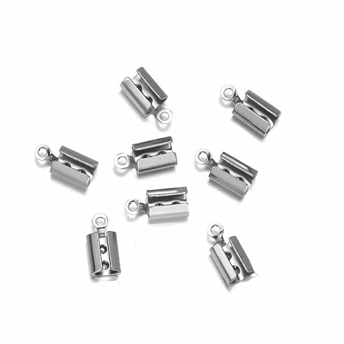 Edelstahl-Crimp-Endperlenkappen, Lederband-Clip-Spitze, gefaltete Crimp-Perlen-Armbandverbinder zur Schmuckherstellung, rund, 4,0 mm, 50 Stück von VIEPGJ