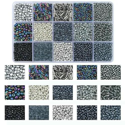 Glasperlen-Set in 15 Farben zur Herstellung von Armbändern, lose Abstandsperlen mit Aufbewahrungsbox, Röhrenperlen-Set zum Selbermachen von Halskettenanhängern, 10 Glasperlen-Set in 15 Farben zur Herstellung von Armbändern, lose Abstandsperlen mit Aufbewahrungsbox, Röhrenperlen-Set zum Selbermachen von Halskettenanhängern, 10 von VIEPGJ