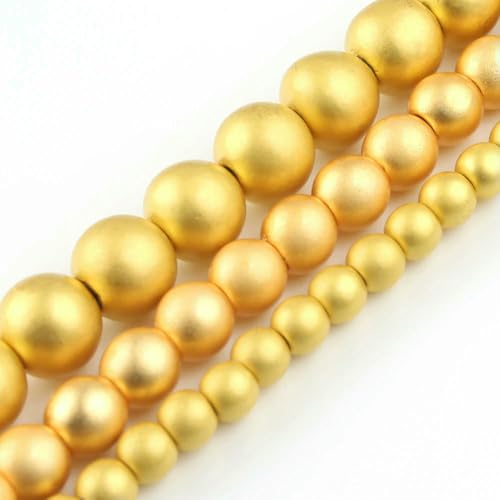 Goldfarbene Perlen, Naturstein, gelber Jade-Achat, Hämatit, Lava, runde lose Perlen für die Schmuckherstellung, DIY, handgefertigtes Armband, 15 Zoll, mattiertes Hämatit, 4,0 mm, ca. 91 S von VIEPGJ