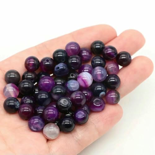 Lose Natursteinperlen, 4, 6, 8, 10 mm, Amethyst, Lava, Türkis, runde Charms, Kristallperlen zur Schmuckherstellung, DIY-Armband, Halskette – lila gestreifter Achat – 6 mm – 56– Lose Natursteinperlen, 4, 6, 8, 10 mm, Amethyst, Lava, Türkis, runde Charms, Kristallperlen zur Schmuckherstellung, DIY-Armband, Halskette – lila gestreifter Achat – 6 mm – 56– von VIEPGJ