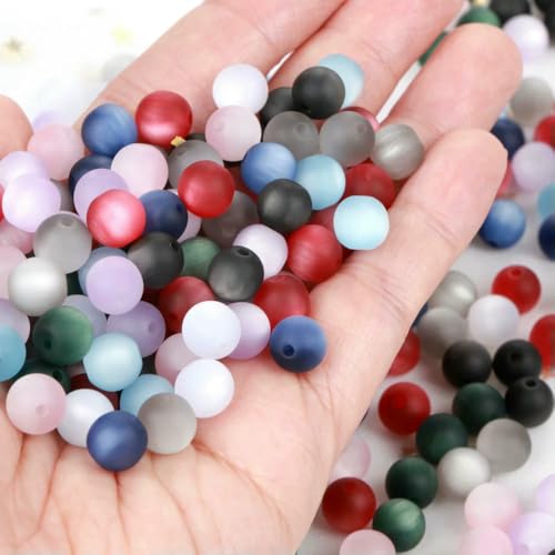 Matte Katzenaugen, 10–100 Stück, bunte Harzperlen, 8–16 mm, runde, lose Abstandsperlen für die Schmuckherstellung, DIY-Armband, Halskette, handgefertigt, mehrfarbig, 12 mm, 30 Stück von VIEPGJ
