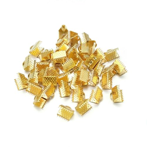 Metall-Quetschperlen, Hohlverschlüsse, Kordel, Lederclip, Halskette, Armband, Verbinder, Endkappen für DIY-Schmuckzubehör, Gold, 10 mm x 100 Stück von VIEPGJ