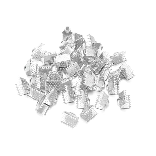 Metall-Quetschperlen, Hohlverschlüsse, Kordel, Lederclip, Halskette, Armband, Verbinder, Endkappen für DIY-Schmuckzubehör, Silber, 16 mm x 50 Stück von VIEPGJ