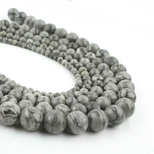 Mineralperlen im 47-Stil, Naturstein, Amazonit, Rhodonit, Sediment, Jade, Jaspis, Steinperlen zur Schmuckherstellung, DIY-Armband, 15 Zoll, Kartenjaspis, 6 mm, 61 Perlen von VIEPGJ