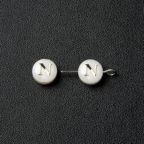 Natürliche Muschel-Alphabet-Perlen, rund, flach, goldfarben, Buchstaben aus Perlmutt, für die Schmuckherstellung, Armbänder, DIY-Zubehör, 8 mm, N, 2 Stück von VIEPGJ