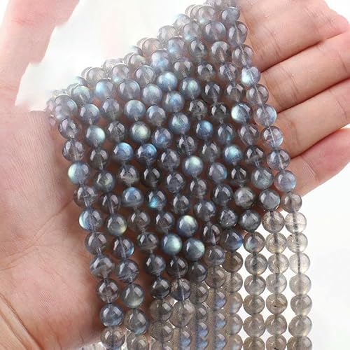 Natürliche Selenit-Steinperlen, 6–10 mm, nahezu runde Halbedelsteinperlen, Zubehör zur Schmuckherstellung, Labradorit, selten, 8–8,5 mm (43–45 Stück) von VIEPGJ