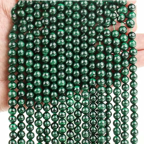 Natürliche Selenit-Steinperlen, 6–10 mm, nahezu runde Halbedelsteinperlen, Zubehör zur Schmuckherstellung, Malachit, L. 2–8–8,5 mm (43–45 Stück) von VIEPGJ