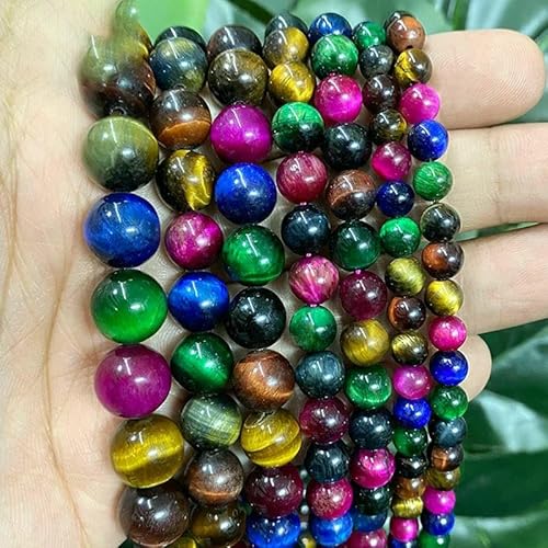 Natürliche Tigerauge-Perlen, lila, grün, blau, golden, runde Perlen, DIY-Armband, Halskette zur Schmuckherstellung, 38,1 cm Strang, 6/8/10/12/14,0 mm, gemischte Farb Natürliche Tigerauge-Perlen, lila, grün, blau, golden, runde Perlen, DIY-Armband, Halskette zur Schmuckherstellung, 38,1 cm Strang, 6/8/10/12/14,0 mm, gemischte Farb von VIEPGJ