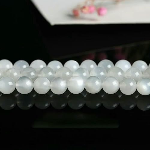 Natürliche blaue Blitzmondsteinperlen, rund, lose Abstandshalter, Edelstein zur Schmuckherstellung, DIY-Armband, Halskettenzubehör, 5A Weißer Mondstein, 9–10 mm, ca. 36 Stück von VIEPGJ