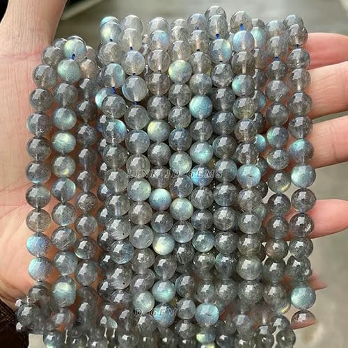 Natürliche blaue Blitzmondsteinperlen, rund, lose Abstandshalter, Edelstein zur Schmuckherstellung, DIY-Armband, Halskettenzubehör, 7A Grauer Mondstein, 9–10 mm, ca. 36 Stück von VIEPGJ