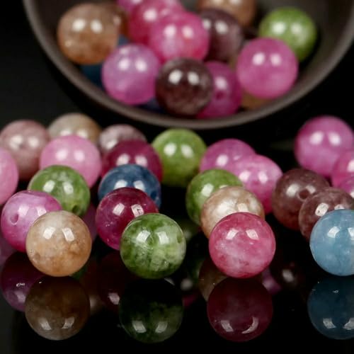 Natürliche runde Tigeraugen, Amazonit, Lava, Türkis, Achat, Jaspis, Granat, Abstandshalter, lose Steinperlen zur Schmuckherstellung, DIY-Armband – Turmalin, Jade – 10 mm, 36 bis 37 Stück von VIEPGJ