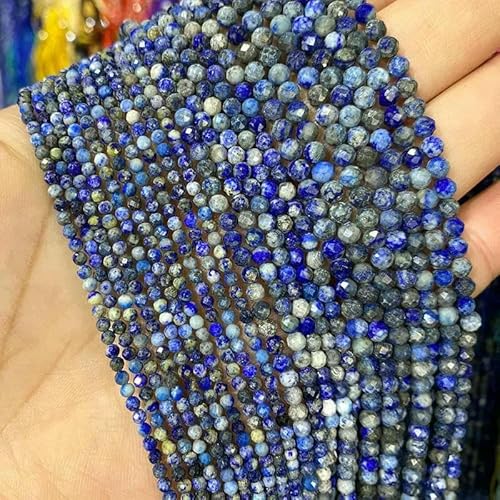 Natürlicher Edelstein Lapislazuli, facettierte runde Perlen zur Schmuckherstellung, DIY-Armband, Halskette, 2 mm, 3,0 mm, 4,0 mm, Lapis (A) – 4,0 mm, 93 Stück von VIEPGJ