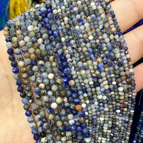 Natürlicher Edelstein Lapislazuli, facettierte runde Perlen zur Schmuckherstellung, DIY-Armband, Halskette, 2 mm, 3,0 mm, 4,0 mm, Sodalith (A) – 4,0 mm, 93 Stück von VIEPGJ