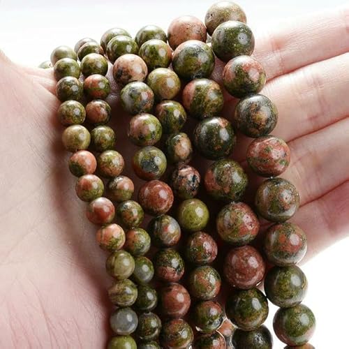 Natürlicher runder Stein, 4 6 8 10 12 mm, Tigerauge, Kristalle, Lava, Türkis, Jade, lose Perlen zur Schmuckherstellung, DIY-Armband, Handarbeit, Blumengrün, 12 mm, ca. 30 Perlen von VIEPGJ