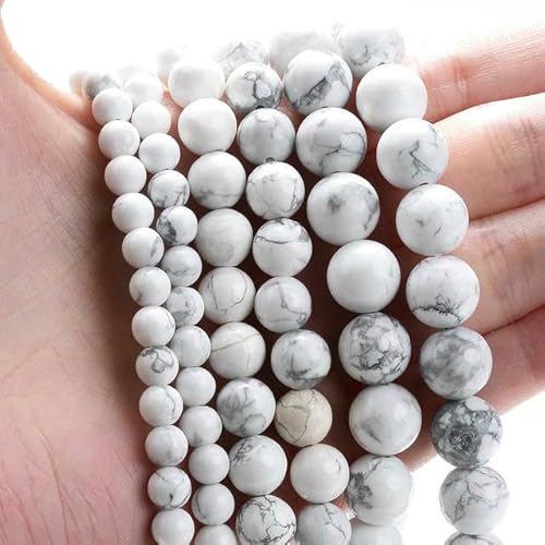 Natürlicher runder Stein, 4 6 8 10 12 mm, Tigerauge, Kristalle, Lava, Türkis, Jade, lose Perlen zur Schmuckherstellung, DIY-Armband, Handarbeit, Weiß-Türkis, 12 mm, ca. 30 Perlen von VIEPGJ