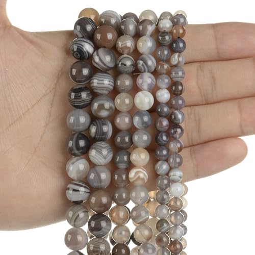 Natural Stone Beads Blue Aquamarine Agate Tiger Eye Quartz Jades Loose Beads For Jewelry Making 4/6/8/10/12mm DIY Bracelets-Botswana Agate-12mm about 29pcs von VIEPGJ