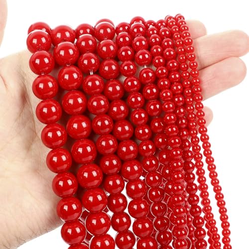 Natural Stone Beads Blue Aquamarine Agate Tiger Eye Quartz Jades Loose Beads For Jewelry Making 4/6/8/10/12mm DIY Bracelets-Red Coral Jade-12mm about 29pcs von VIEPGJ