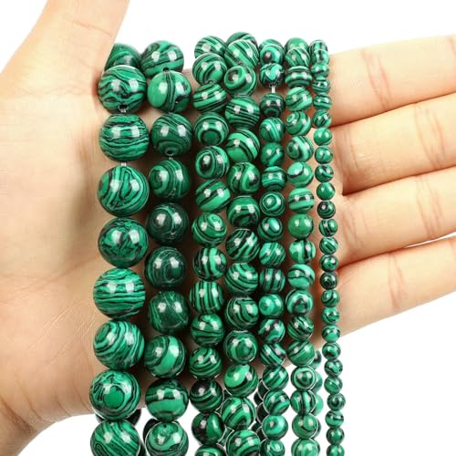 Natural Stone Beads Blue Aquamarine Agate Tiger Eye Quartz Jades Loose Beads For Jewelry Making 4/6/8/10/12mm DIY Bracelets-Synthetic Malachite-12mm about 29pcs von VIEPGJ